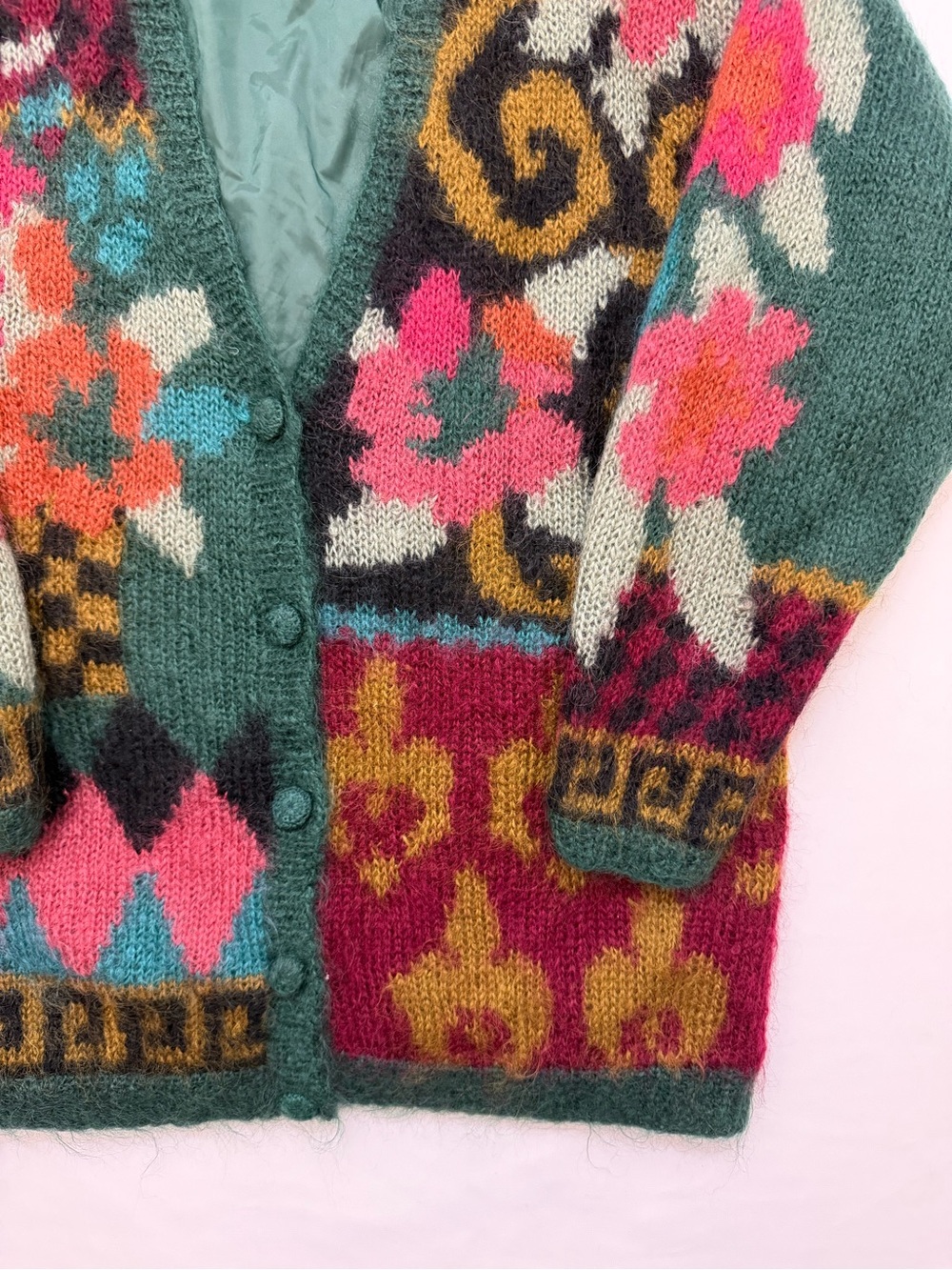 Vintage 90s Susan Bristol Mohair Floral Cardigan Women L Multicolor Boho Sweater - Picture 6 of 10